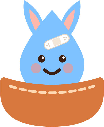The Dosearoo mascot, a smiling blue drop with kangaroo ears and a bandaid, peeking out of a pouch